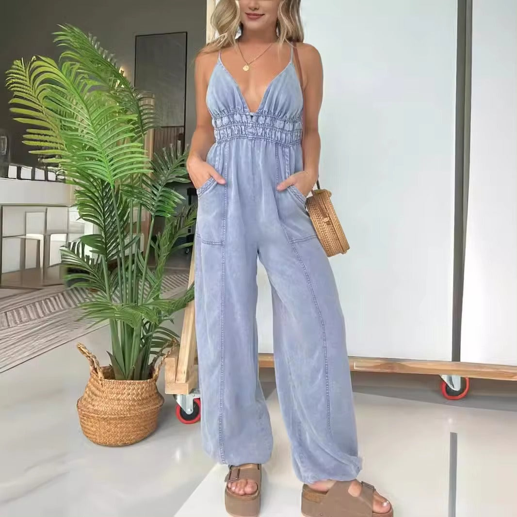 Anya Buck | Denim jumpsuit met V-hals