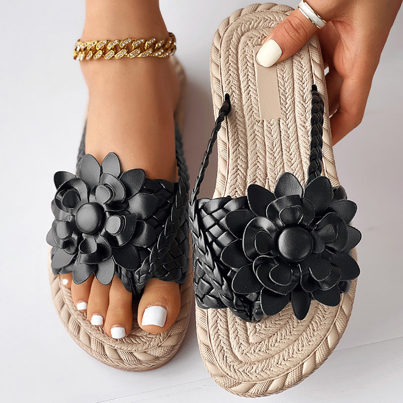 Faustine | Geweven teenslippers met bloemen