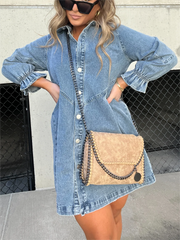 Markle Jeans | Denim jurk met pofmouwen