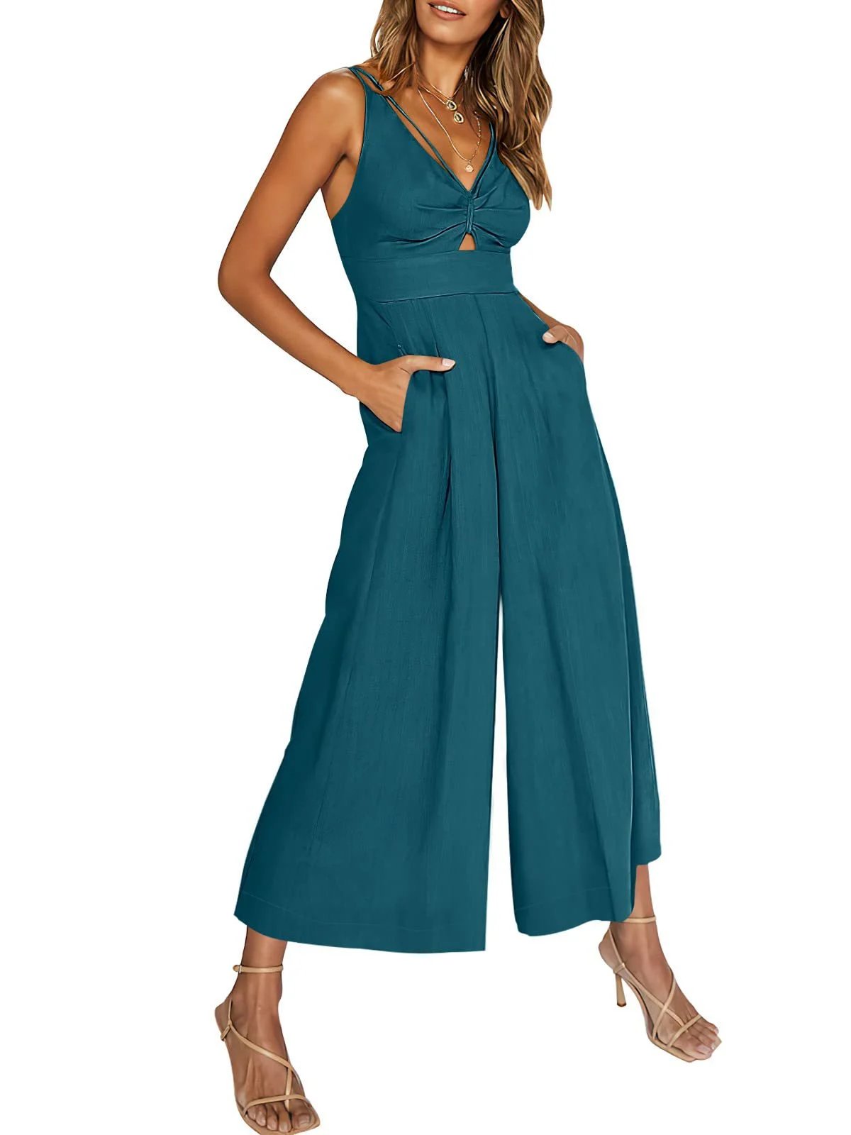 Mona Pisano | Zomerse Jumpsuit Met V-hals En Wijde Pijpen