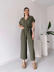 Paulette | Casual Jumpsuit met korte mouwen en V-hals