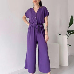 Paulette | Casual Jumpsuit met korte mouwen en V-hals