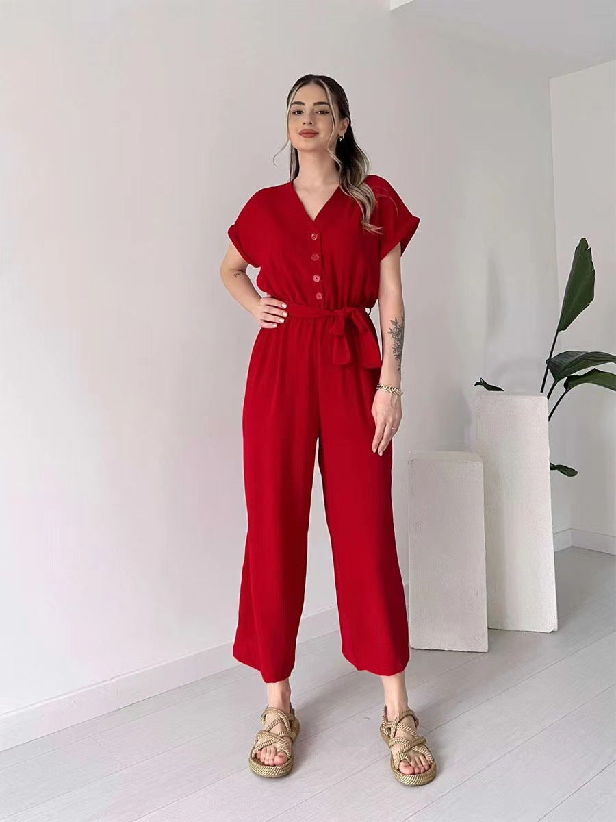 Paulette | Casual Jumpsuit met korte mouwen en V-hals