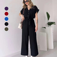 Paulette | Casual Jumpsuit met korte mouwen en V-hals