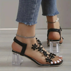 Rhinestone | sandalen met bloemenhak en bergkristal voor dames