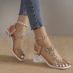 Rhinestone | sandalen met bloemenhak en bergkristal voor dames